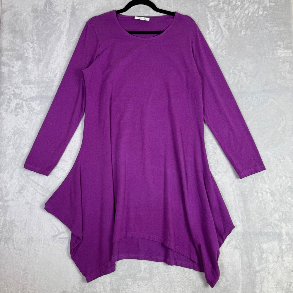 Bryn Walker Tunic Women Large Purple Long Sleeve Sharkbite Hem Jersey Knit USA